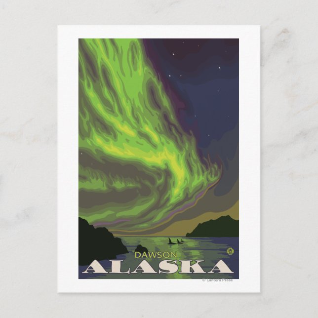 Northern Lights and Orcas - Dawson, Alaska Postcard (Front)