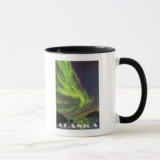 Northern Lights and Orcas - Sitka, Alaska Mug (Right)