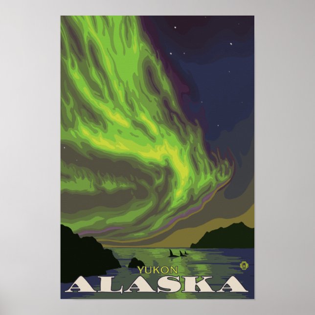 Northern Lights and Orcas - Yukon, Alaska Poster (Front)