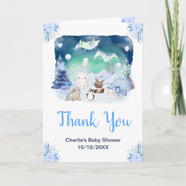 Northern Lights Animals Baby Shower Thank You Card (Front)
