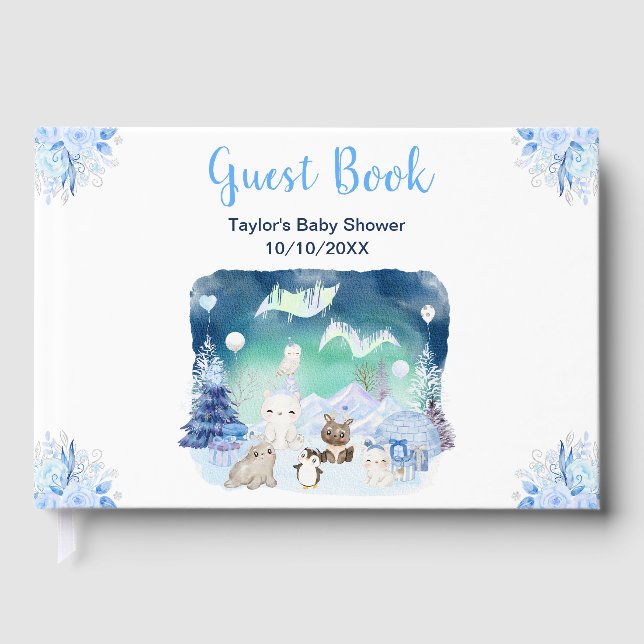 Northern Lights Arctic Animals Baby Shower Guest Book (Front)