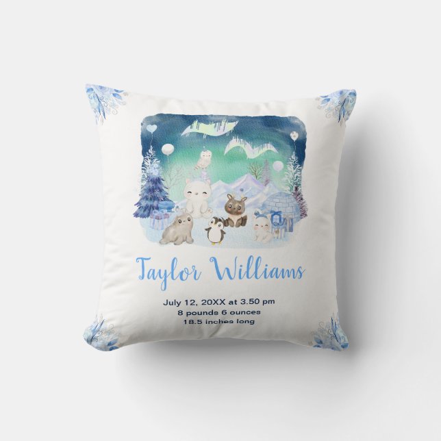 Northern Lights Arctic Animals Birth Statistics Cushion (Front)