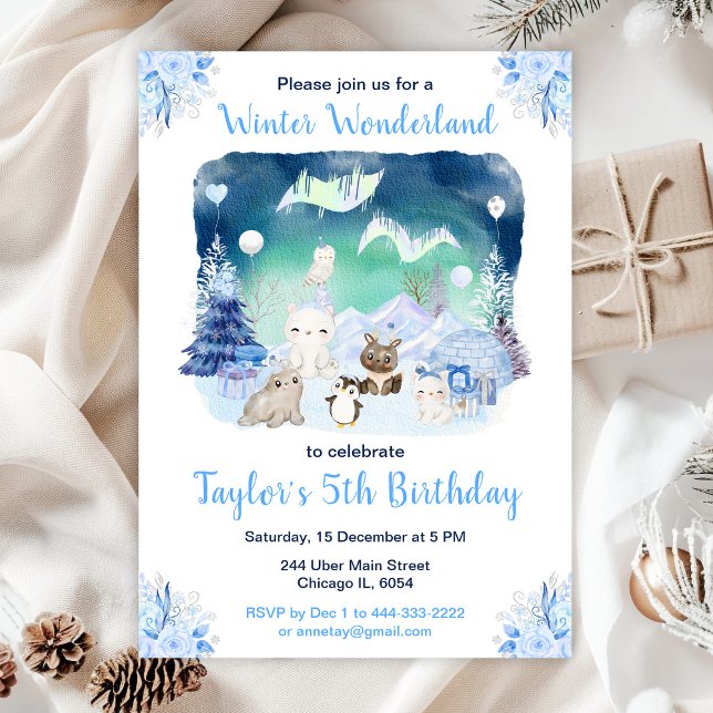 Northern Lights Arctic Animals Birthday Invitation (Creator Uploaded)