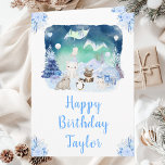 Northern Lights Arctic Animals Happy Birthday Card<br><div class="desc">This cute and whimsical birthday card can be personalised with a name or title, such as mum, daughter, granddaughter, niece, friend etc. It features a watercolor winter wonderland scene with adorable arctic animals, such as a polar bear, penguin, cat, owl, seal and a moose. In the background are the northern...</div>
