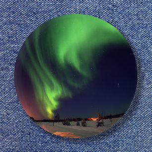 Northern Lights at Bear Lake Night Photo 6 Cm Round Badge