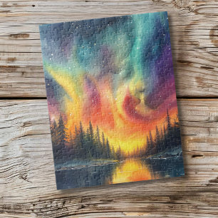 Northern Lights At The Lake Jigsaw Puzzle