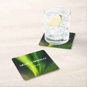 Northern Lights Aurora Borealis Elegant Wedding Square Paper Coaster