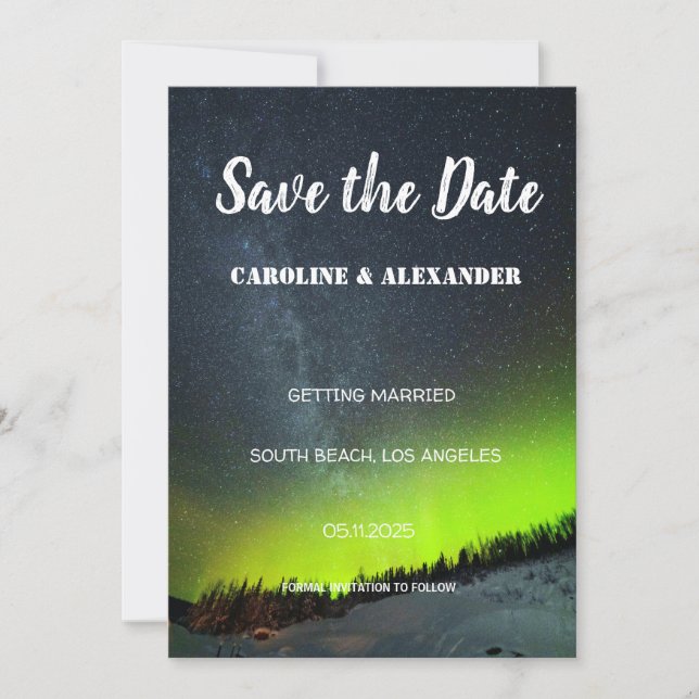 Northern Lights Aurora Borealis Galaxy Sky Wedding Save The Date (Front)