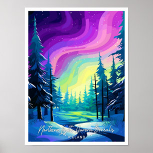 Northern Lights Aurora Borealis illustration Poster