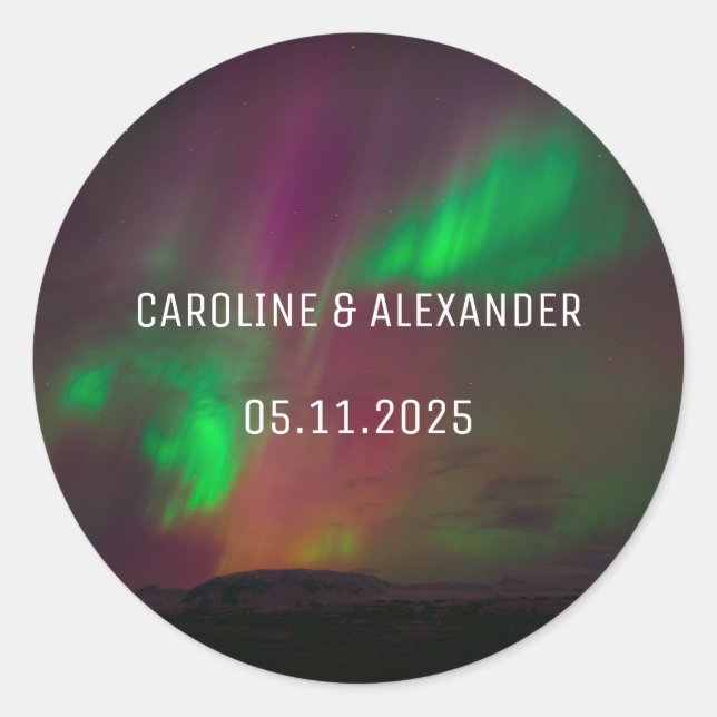 Northern Lights Aurora Borealis Night Sky Wedding  Classic Round Sticker (Front)