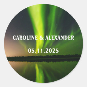 Northern Lights Aurora Borealis Night Sky Wedding Classic Round Sticker
