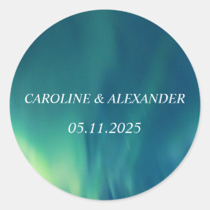 Northern Lights Aurora Borealis Night Sky Wedding Classic Round Sticker