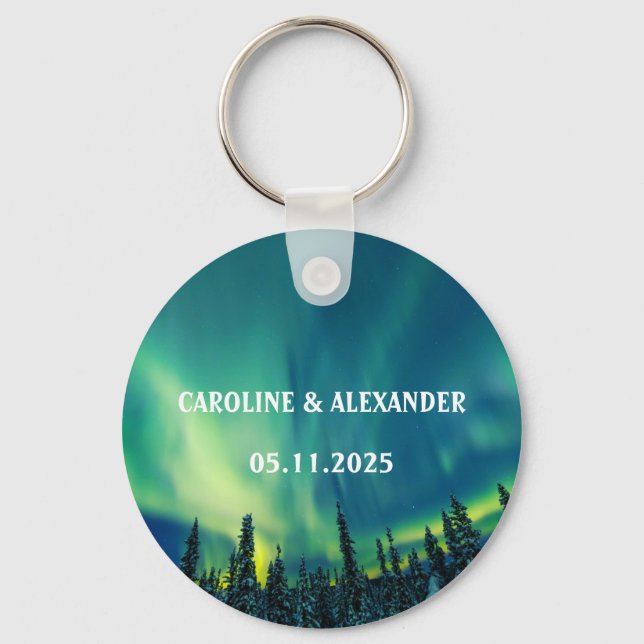 Northern Lights Aurora Borealis Night Sky Wedding  Key Ring (Front)