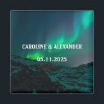 Northern Lights Aurora Borealis Night Sky Wedding  Magnet<br><div class="desc">Northern lights,  Aurora Borealis Wedding magnet. Night sky,  stars,  mountain magnet. Personalise with your Names and the date of the Wedding.</div>