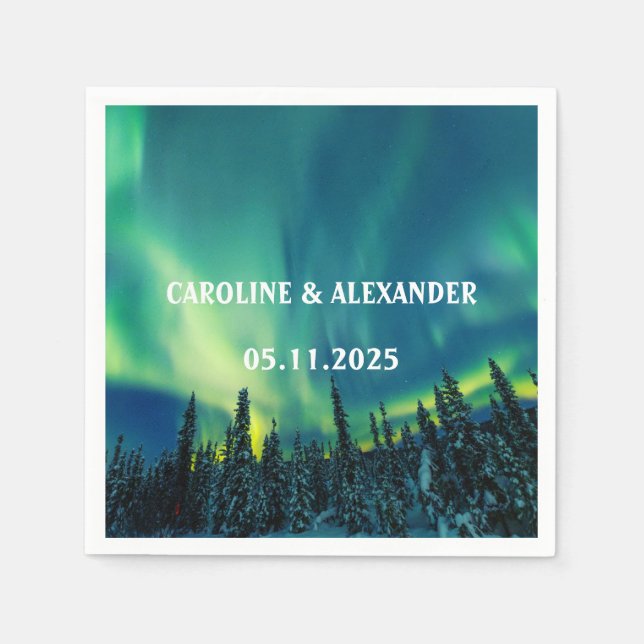 Northern Lights Aurora Borealis Night Sky Wedding Napkin (Front)