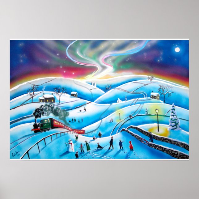Northern lights aurora borealis painting G Bruce Poster (Front)