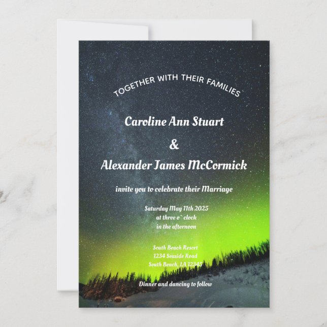 Northern Lights Aurora Borealis Stars Sky Wedding Invitation (Front)