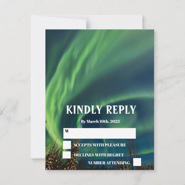 Northern Lights Aurora Borealis Stars Wedding  RSVP Card (Front)