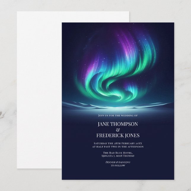 Northern Lights Aurora Borealis Winter Wedding Invitation (Front/Back)