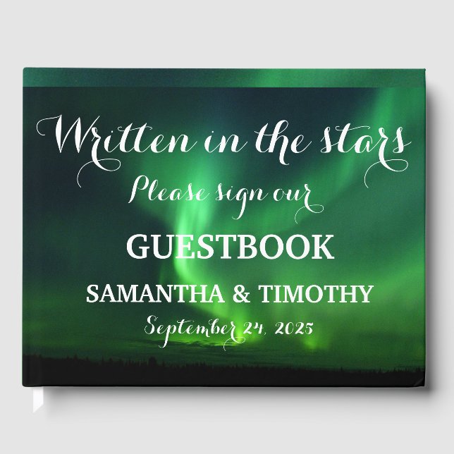 Northern Lights Aurora Starry Night Wedding Guest Book (Front)