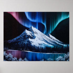 Northern Lights Bob Ross - inspired landscape  Poster