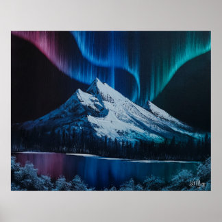 Northern Lights Bob Ross - inspired landscape  Poster