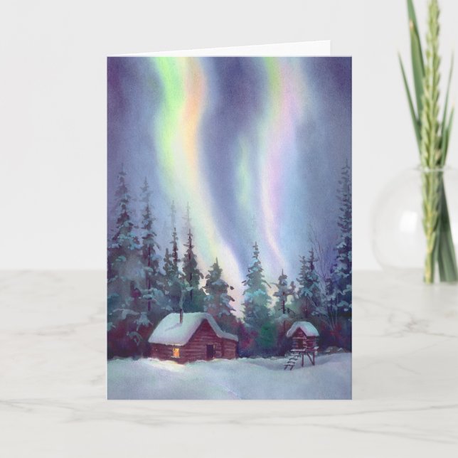 NORTHERN LIGHTS by SHARON SHARPE Holiday Card (Front)