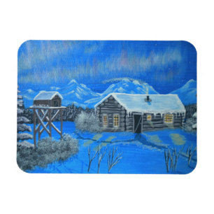 Northern Lights Cabin Magnet