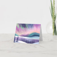 Northern Lights Colourful Winter Night | Watercolo