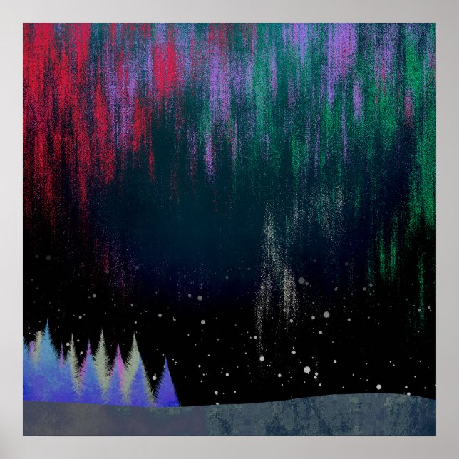 Northern Lights Contemporary Landscape Poster (Front)