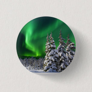 Northern lights during winter  3 cm round badge