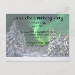 Northern lights during winter announcement postcard