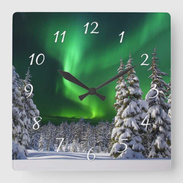 Northern lights during winter  square wall clock (Front)