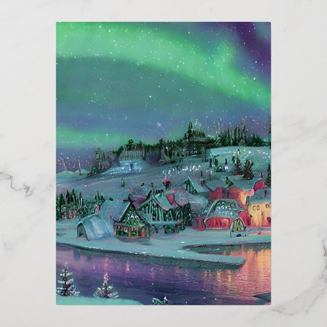 Northern Lights Foil Holiday Postcard (Front)