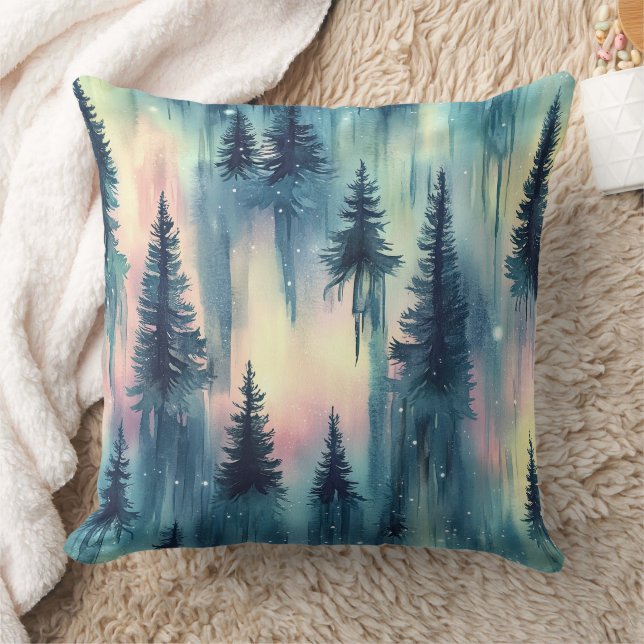 Northern Lights Forest Pattern Cushion (Blanket)