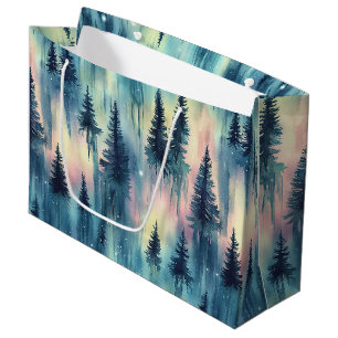 Northern Lights Forest Pattern Large Gift Bag