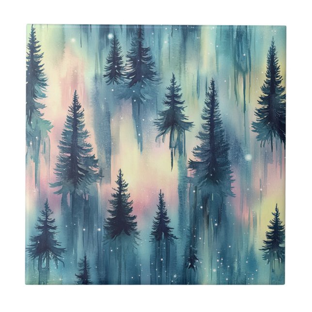 Northern Lights Forest Pattern Tile (Front)