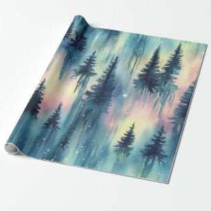 Northern Lights Forest Pattern Wrapping Paper