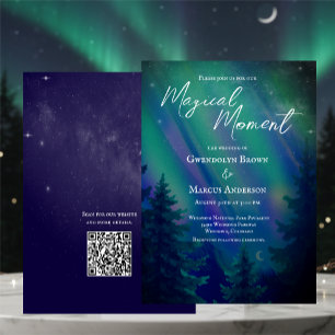 Northern Lights Forest QR Code Wedding Invitation