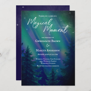 Northern Lights Forest  QR Code Wedding Invitation