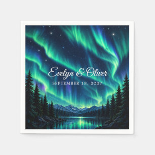 Northern Lights Forest Wedding Paper Napkin