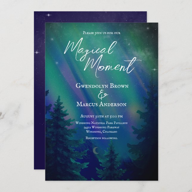 Northern Lights Forrest Magical Moment Wedding  Invitation (Front/Back)