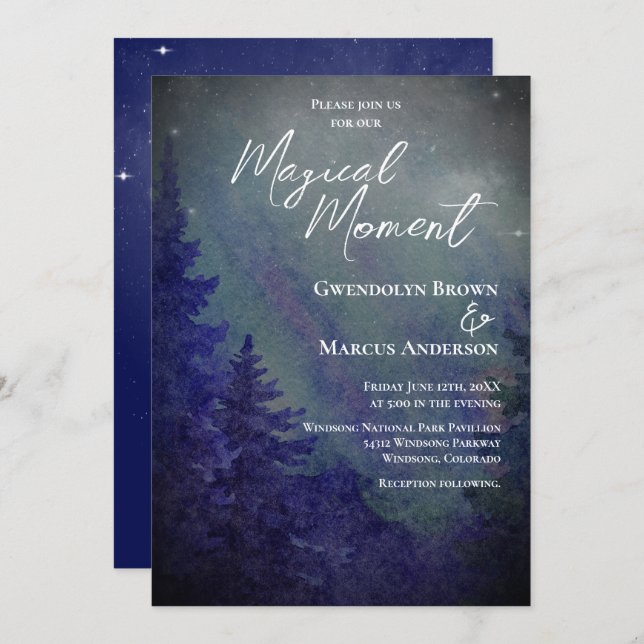 Northern Lights Forrest Magical Moment Wedding  Invitation (Front/Back)