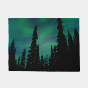 Northern Lights Green Night Sky Forest Doormat