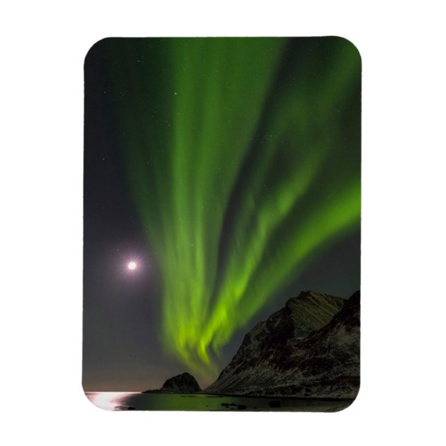Northern LightS | Haukland Beach Island Norway Magnet (Vertical)
