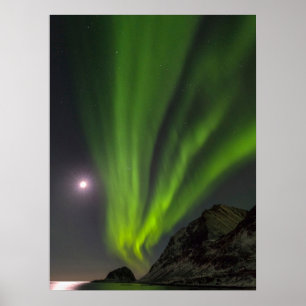 Northern LightS Haukland Beach Island Norway Poster