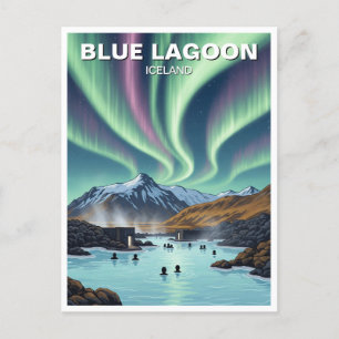 Northern Lights Iceland Blue Lagoon Travel Postcard