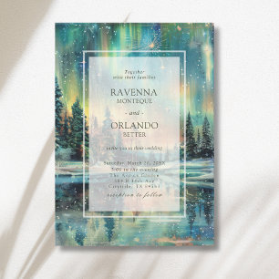 Northern Lights Lake Forest Night Sky Wedding Invitation