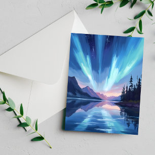 Northern Lights Lake Reflection Night Sky Card