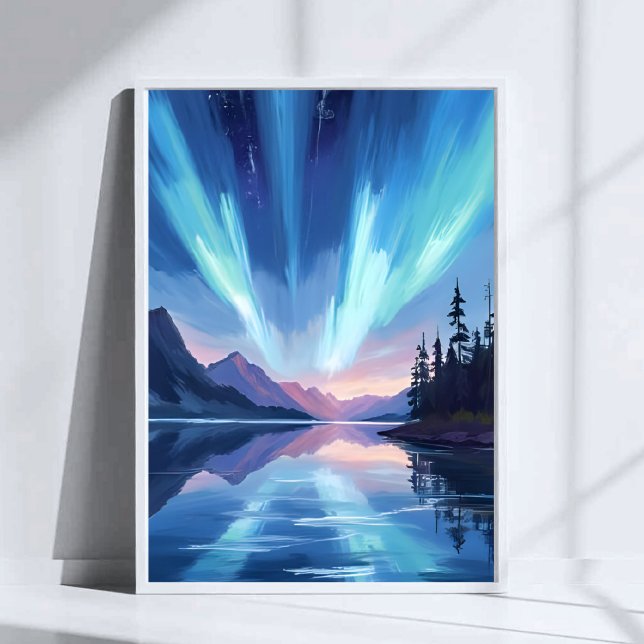 Northern Lights Lake Reflection Night Sky Poster (Creator Uploaded)